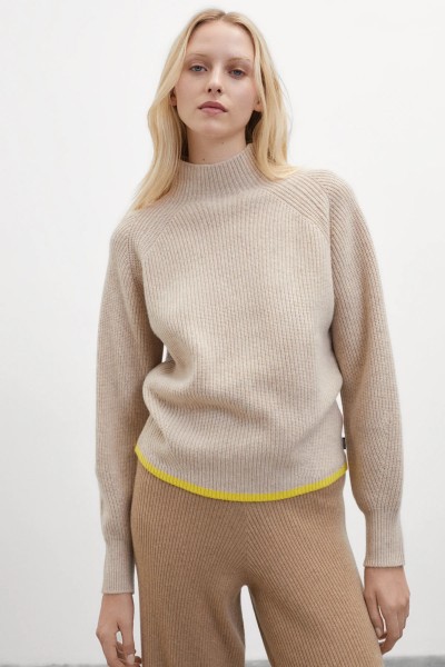 Ecoalf: Modell 'Ginkoalf Knit Woman - Taupe Melange / Bright Yellow '